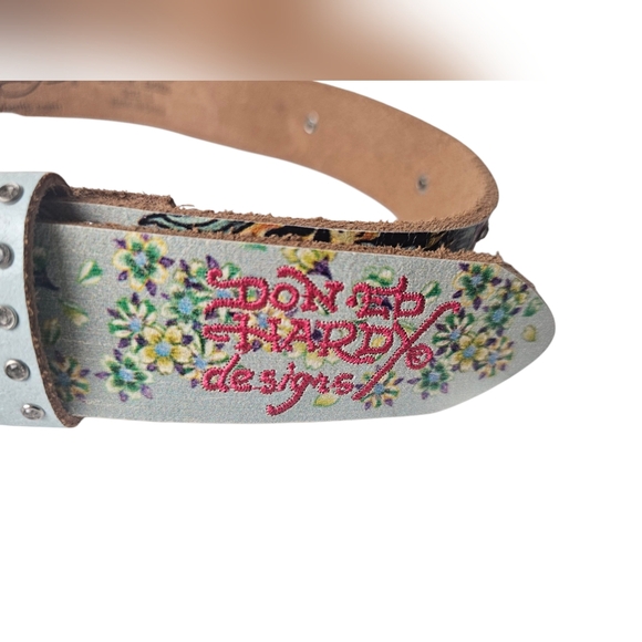 ED HARDY Vintage Geniune Leather Y2K Belt Floral Themed Handmade - Small S - Picture 2 of 6